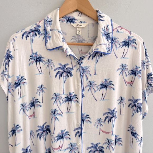 Soma Cool Nights Notch Collar Pajama Top Size XXL Tropical Loungewear - Picture 2 of 6